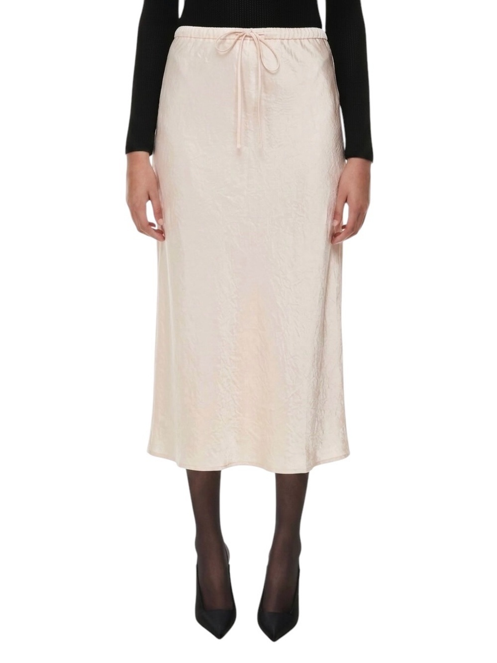 Aritzia Babaton Skyscraper Satin Slip Midi Skirt Denude Cream Satin Sz XS